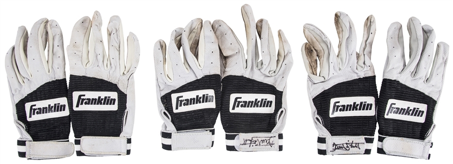 Lot of (6) Dante Bichette Game Used Franklin Batting Gloves - 2 Signed (JT Sports & JSA)